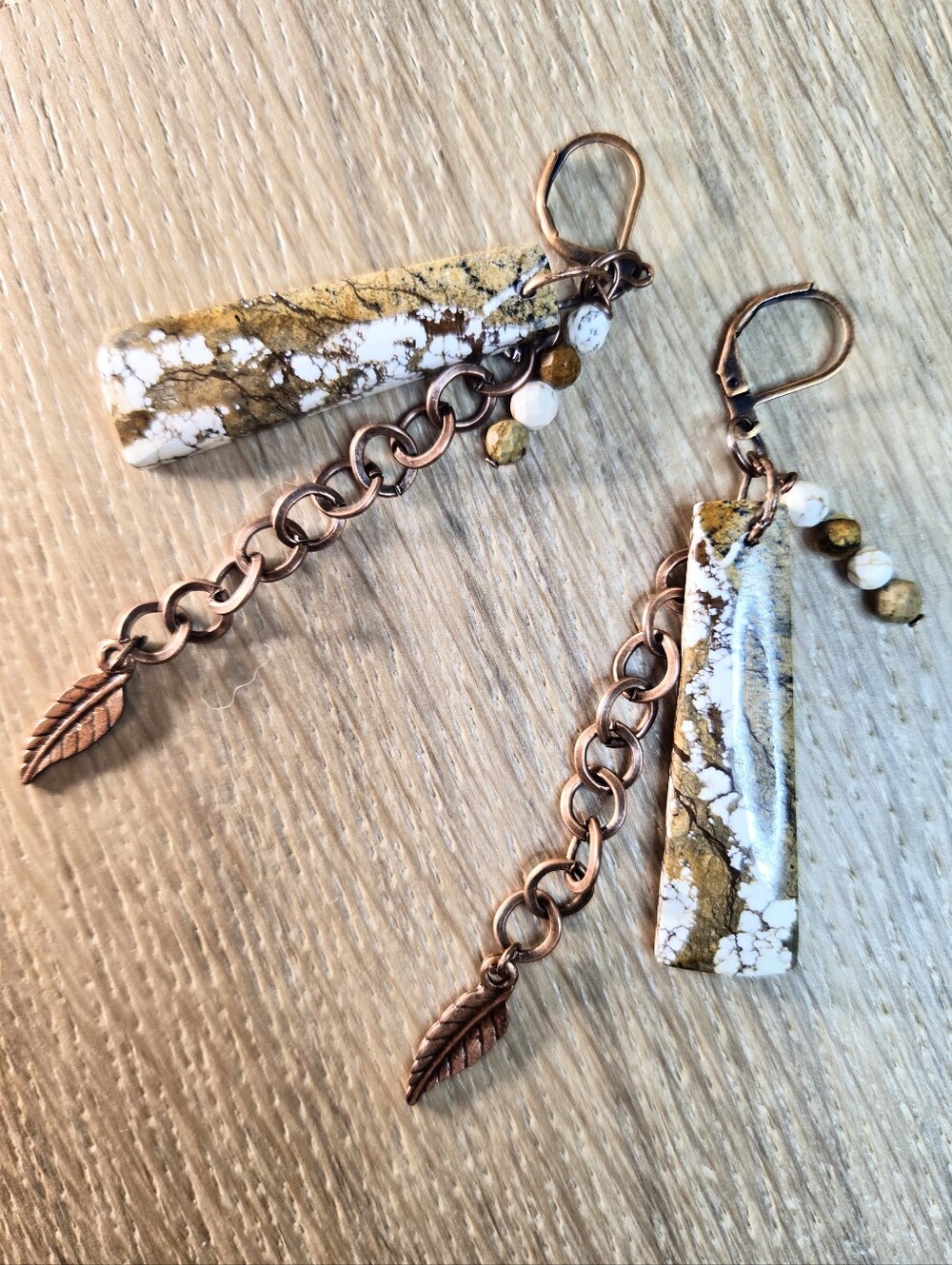 Natural Wild Horse Jasper In Rustic Artisan Handmade Statement Copper Earrings - Picture 6 of 8